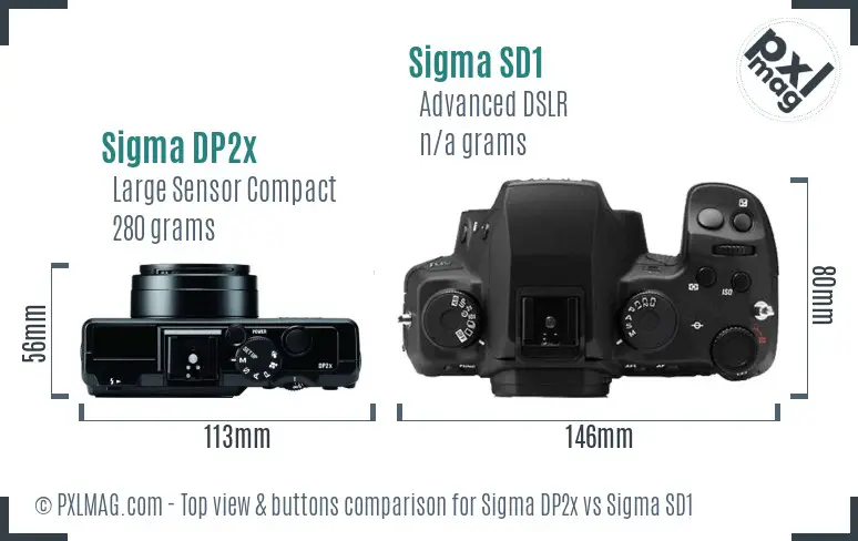Sigma DP2x vs Sigma SD1 top view buttons comparison