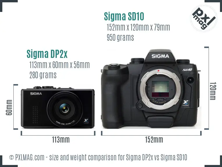 Sigma DP2x vs Sigma SD10 size comparison
