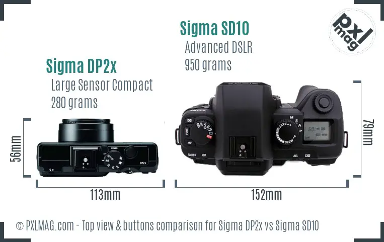 Sigma DP2x vs Sigma SD10 top view buttons comparison
