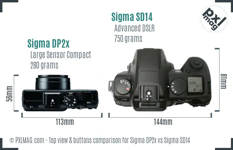 Sigma DP2x vs Sigma SD14 top view buttons comparison