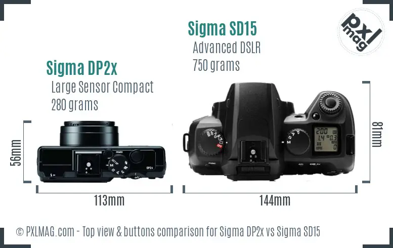 Sigma DP2x vs Sigma SD15 top view buttons comparison