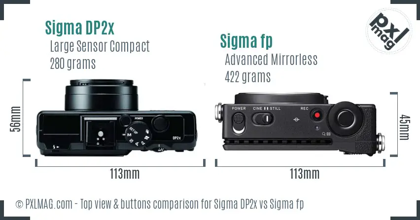 Sigma DP2x vs Sigma fp top view buttons comparison