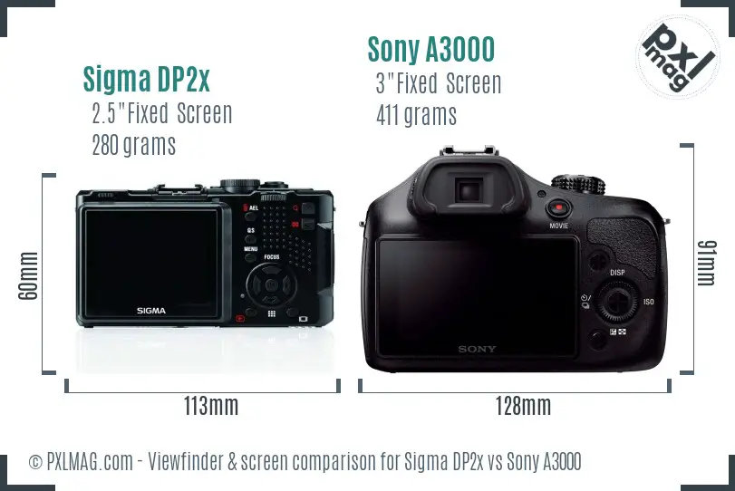 Sigma DP2x vs Sony A3000 Screen and Viewfinder comparison