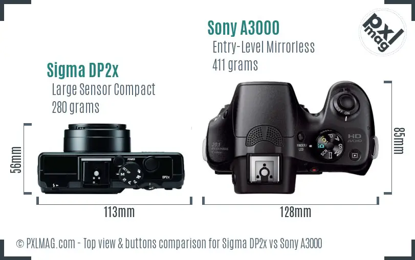 Sigma DP2x vs Sony A3000 top view buttons comparison