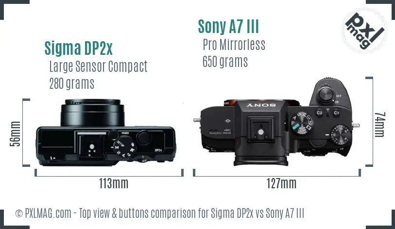 Sigma DP2x vs Sony A7 III top view buttons comparison