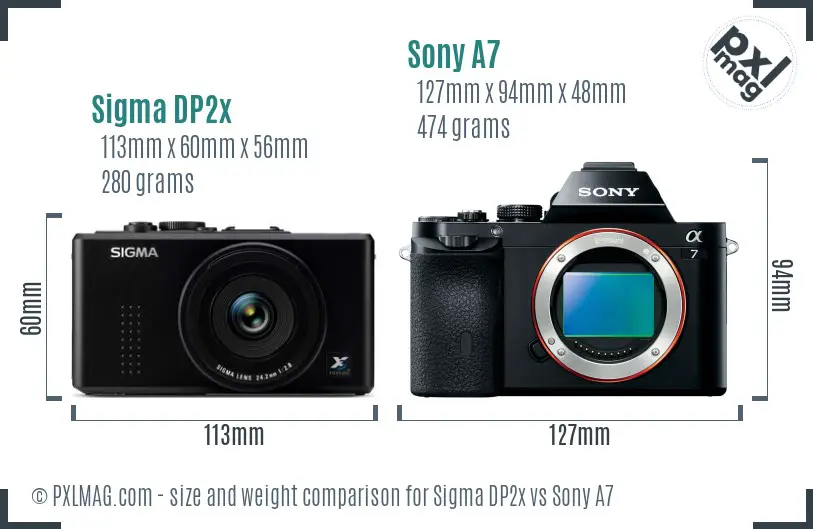 Sigma DP2x vs Sony A7 size comparison