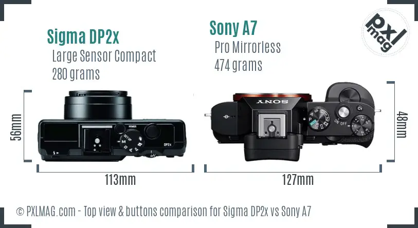 Sigma DP2x vs Sony A7 top view buttons comparison
