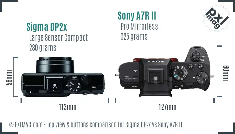 Sigma DP2x vs Sony A7R II top view buttons comparison