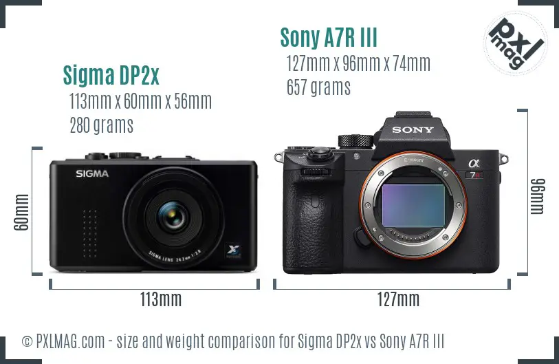 Sigma DP2x vs Sony A7R III size comparison