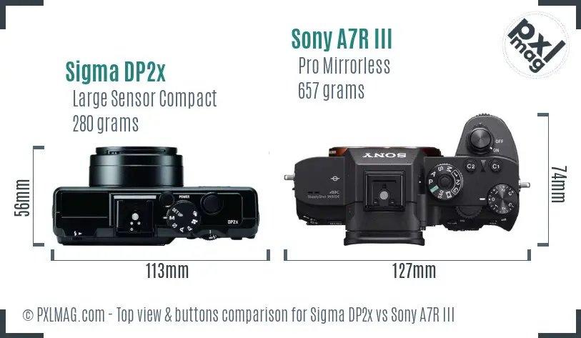 Sigma DP2x vs Sony A7R III top view buttons comparison