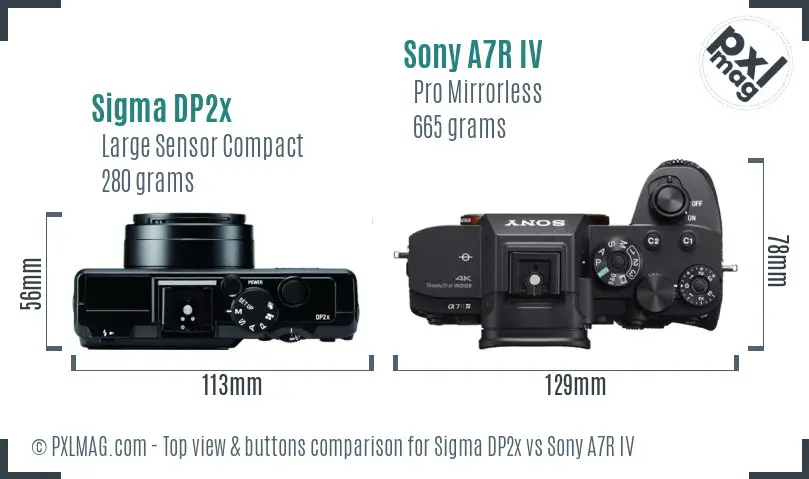 Sigma DP2x vs Sony A7R IV top view buttons comparison