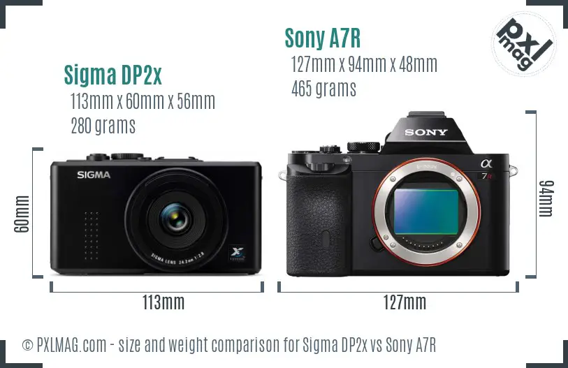 Sigma DP2x vs Sony A7R size comparison