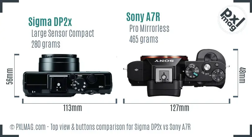 Sigma DP2x vs Sony A7R top view buttons comparison