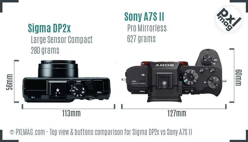 Sigma DP2x vs Sony A7S II top view buttons comparison
