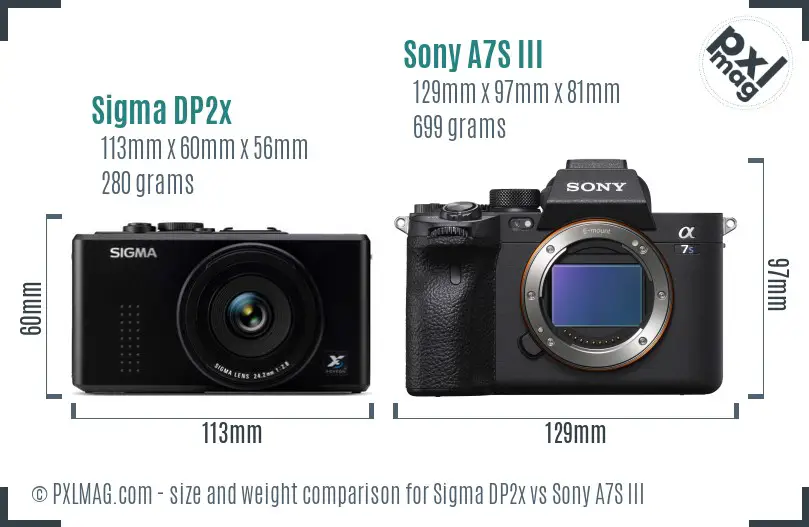 Sigma DP2x vs Sony A7S III size comparison