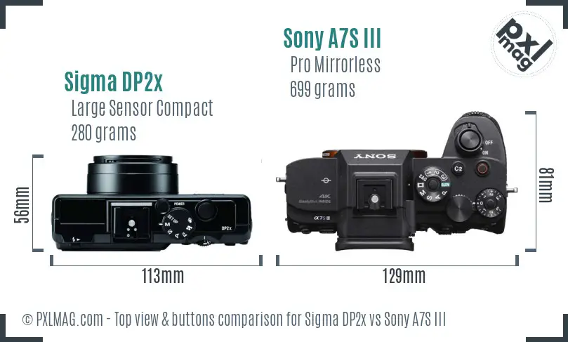 Sigma DP2x vs Sony A7S III top view buttons comparison