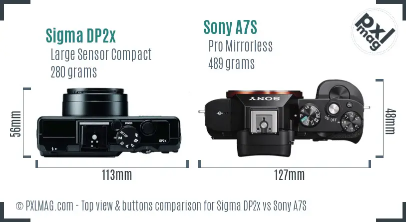 Sigma DP2x vs Sony A7S top view buttons comparison
