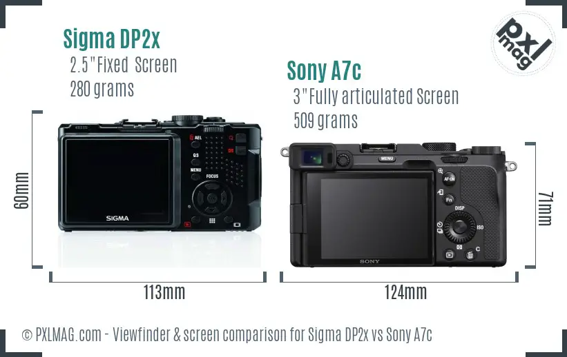 Sigma DP2x vs Sony A7c Screen and Viewfinder comparison
