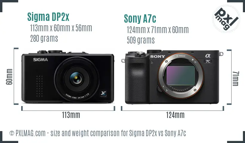 Sigma DP2x vs Sony A7c size comparison