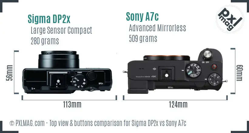 Sigma DP2x vs Sony A7c top view buttons comparison