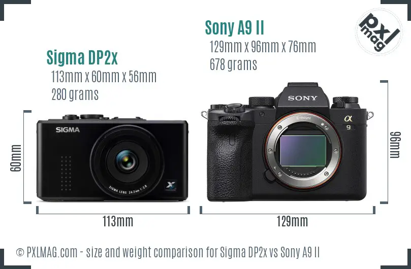 Sigma DP2x vs Sony A9 II size comparison