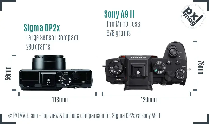 Sigma DP2x vs Sony A9 II top view buttons comparison