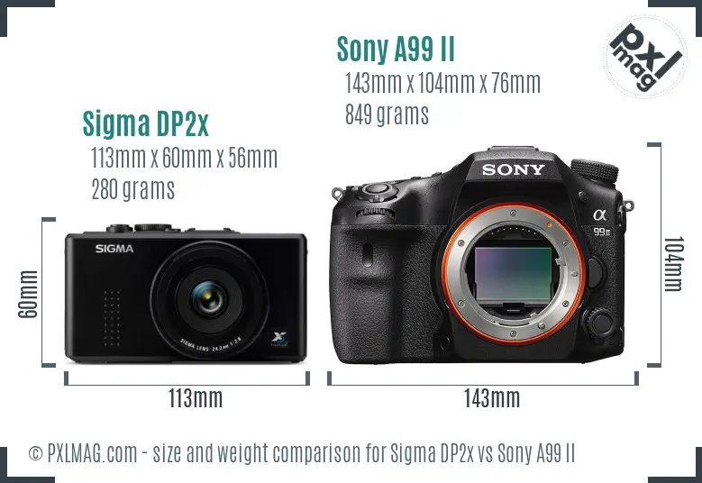 Sigma DP2x vs Sony A99 II size comparison Sigma DP2x vs Sony A99 II size comparison