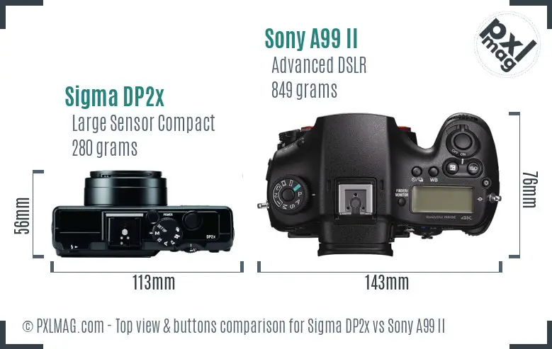 Sigma DP2x vs Sony A99 II top view buttons comparison Sigma DP2x vs Sony A99 II top view buttons comparison