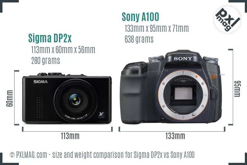 Sigma DP2x vs Sony A100 size comparison