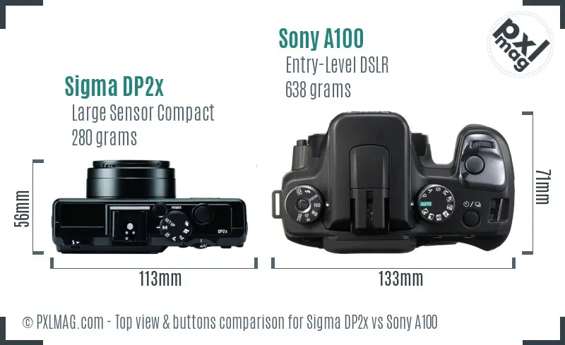 Sigma DP2x vs Sony A100 top view buttons comparison