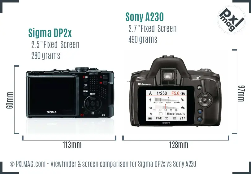 Sigma DP2x vs Sony A230 Screen and Viewfinder comparison