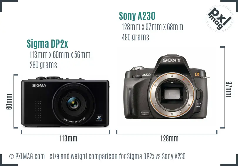 Sigma DP2x vs Sony A230 size comparison