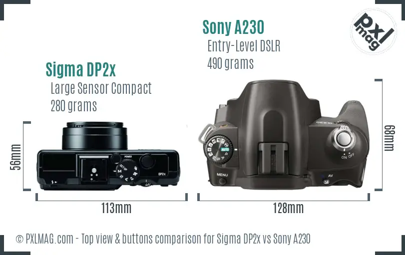 Sigma DP2x vs Sony A230 top view buttons comparison