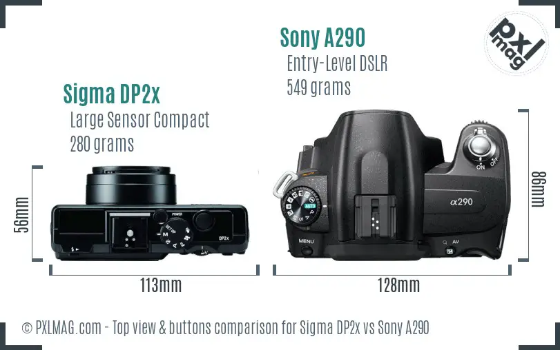 Sigma DP2x vs Sony A290 top view buttons comparison Sigma DP2x vs Sony A290 top view buttons comparison