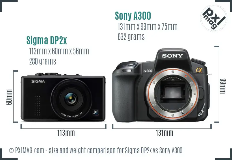 Sigma DP2x vs Sony A300 size comparison Sigma DP2x vs Sony A300 size comparison