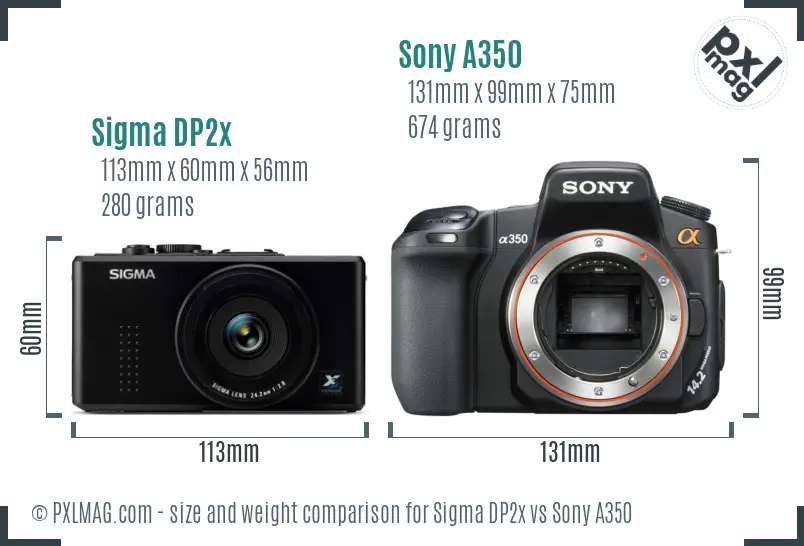 Sigma DP2x vs Sony A350 size comparison Sigma DP2x vs Sony A350 size comparison