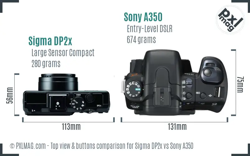 Sigma DP2x vs Sony A350 top view buttons comparison Sigma DP2x vs Sony A350 top view buttons comparison