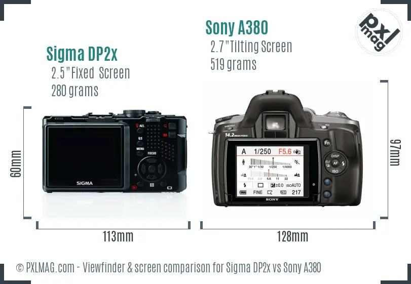 Sigma DP2x vs Sony A380 Screen and Viewfinder comparison