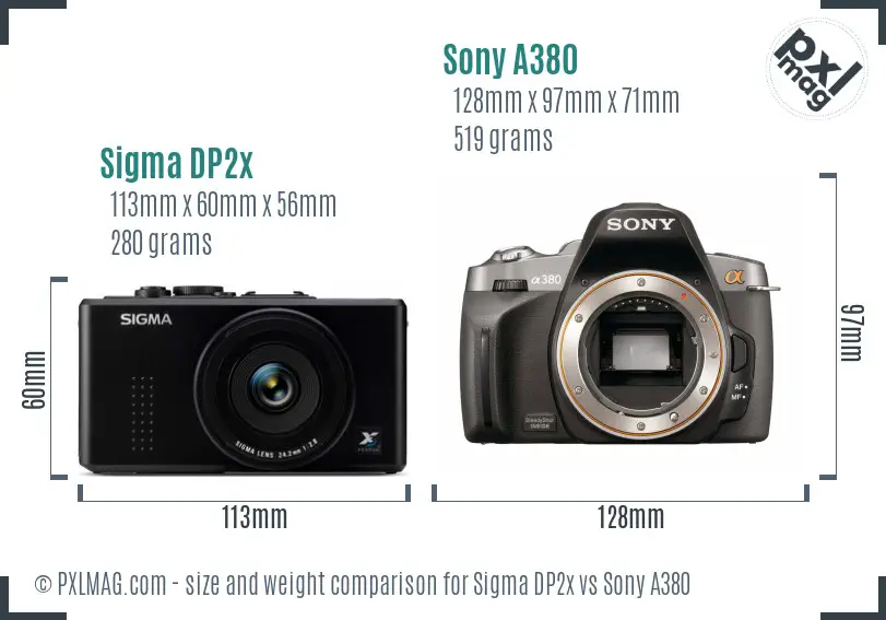 Sigma DP2x vs Sony A380 size comparison