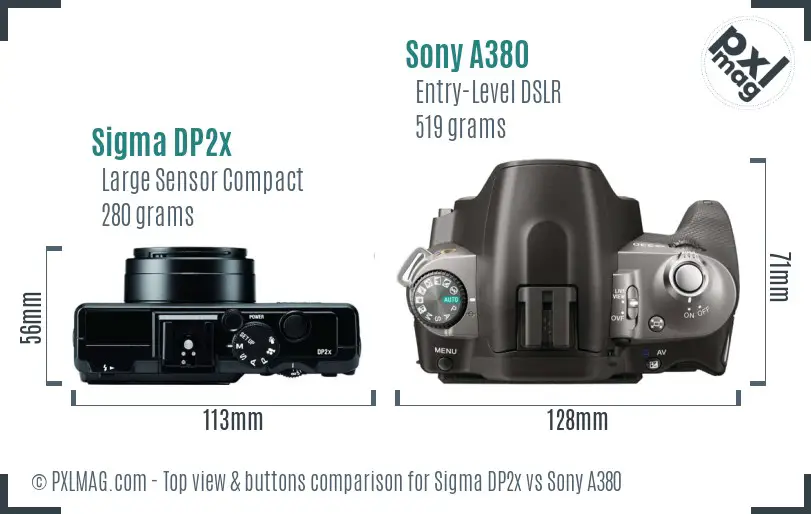 Sigma DP2x vs Sony A380 top view buttons comparison