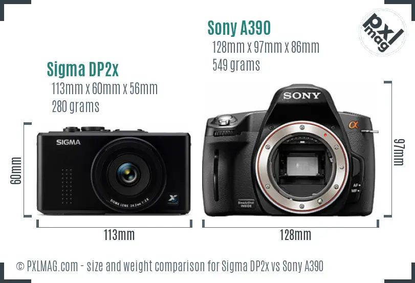 Sigma DP2x vs Sony A390 size comparison