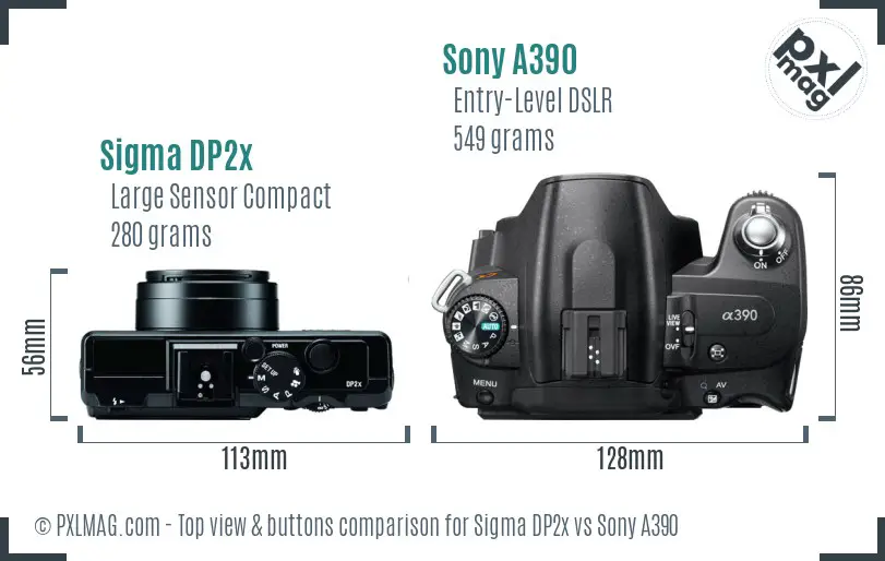 Sigma DP2x vs Sony A390 top view buttons comparison