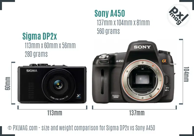Sigma DP2x vs Sony A450 size comparison