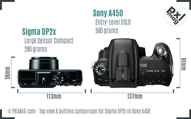 Sigma DP2x vs Sony A450 top view buttons comparison