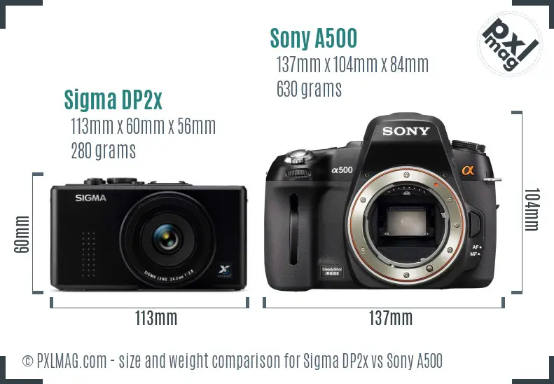 Sigma DP2x vs Sony A500 size comparison