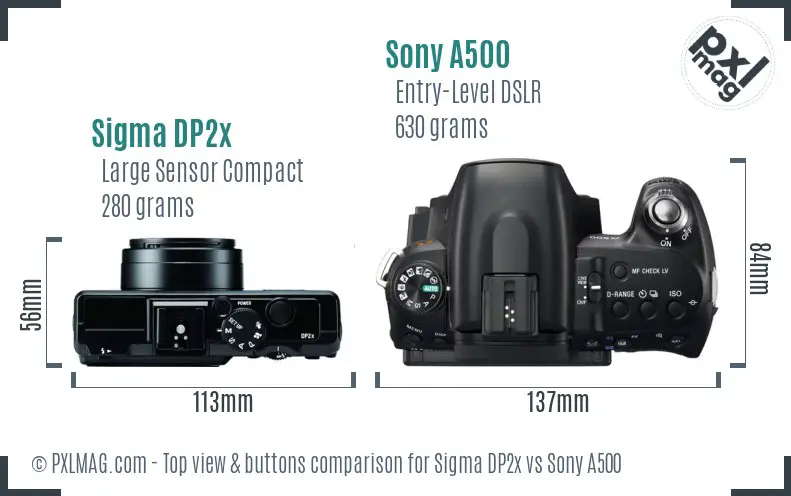 Sigma DP2x vs Sony A500 top view buttons comparison