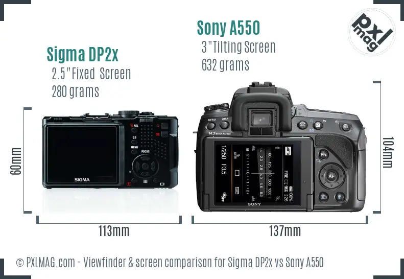 Sigma DP2x vs Sony A550 Screen and Viewfinder comparison