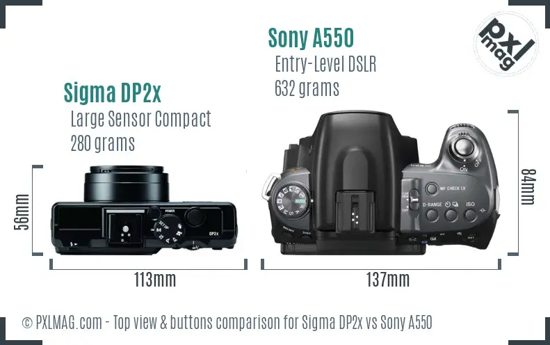 Sigma DP2x vs Sony A550 top view buttons comparison