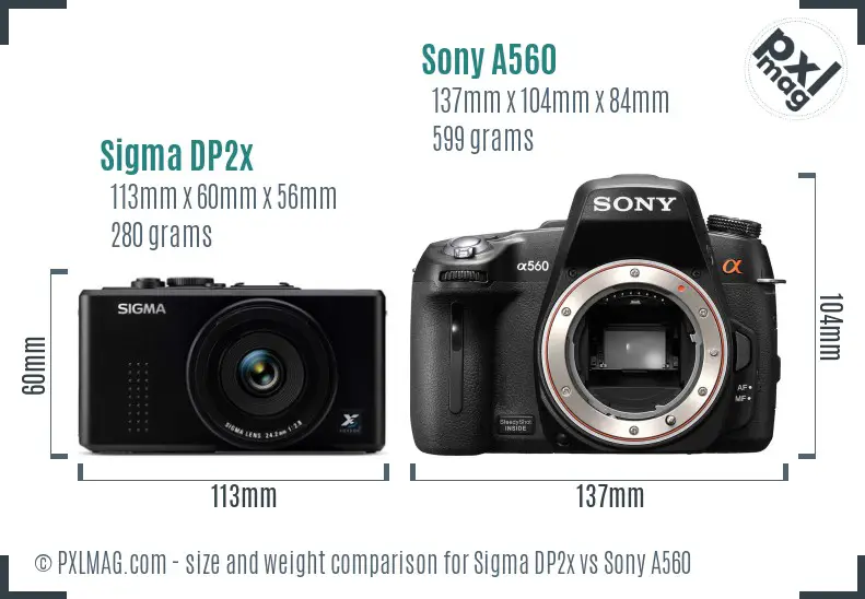 Sigma DP2x vs Sony A560 size comparison