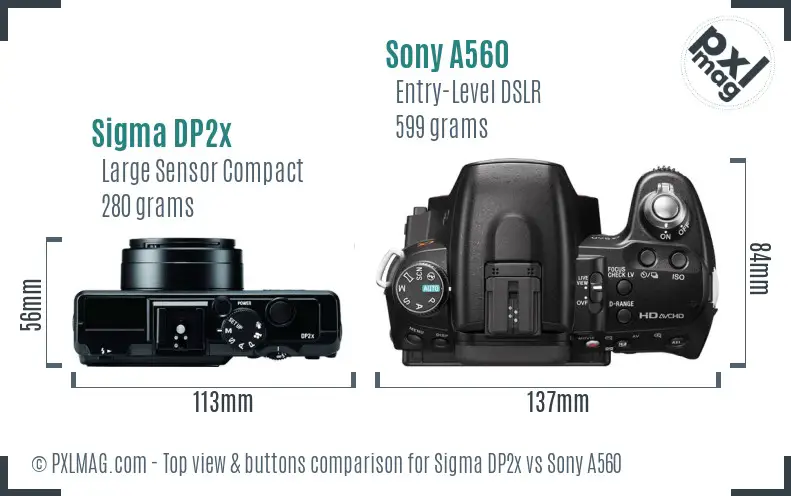 Sigma DP2x vs Sony A560 top view buttons comparison